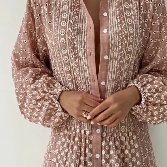 Zara embroidered midi pink white dress size XS NWT - Picture 6 of 10